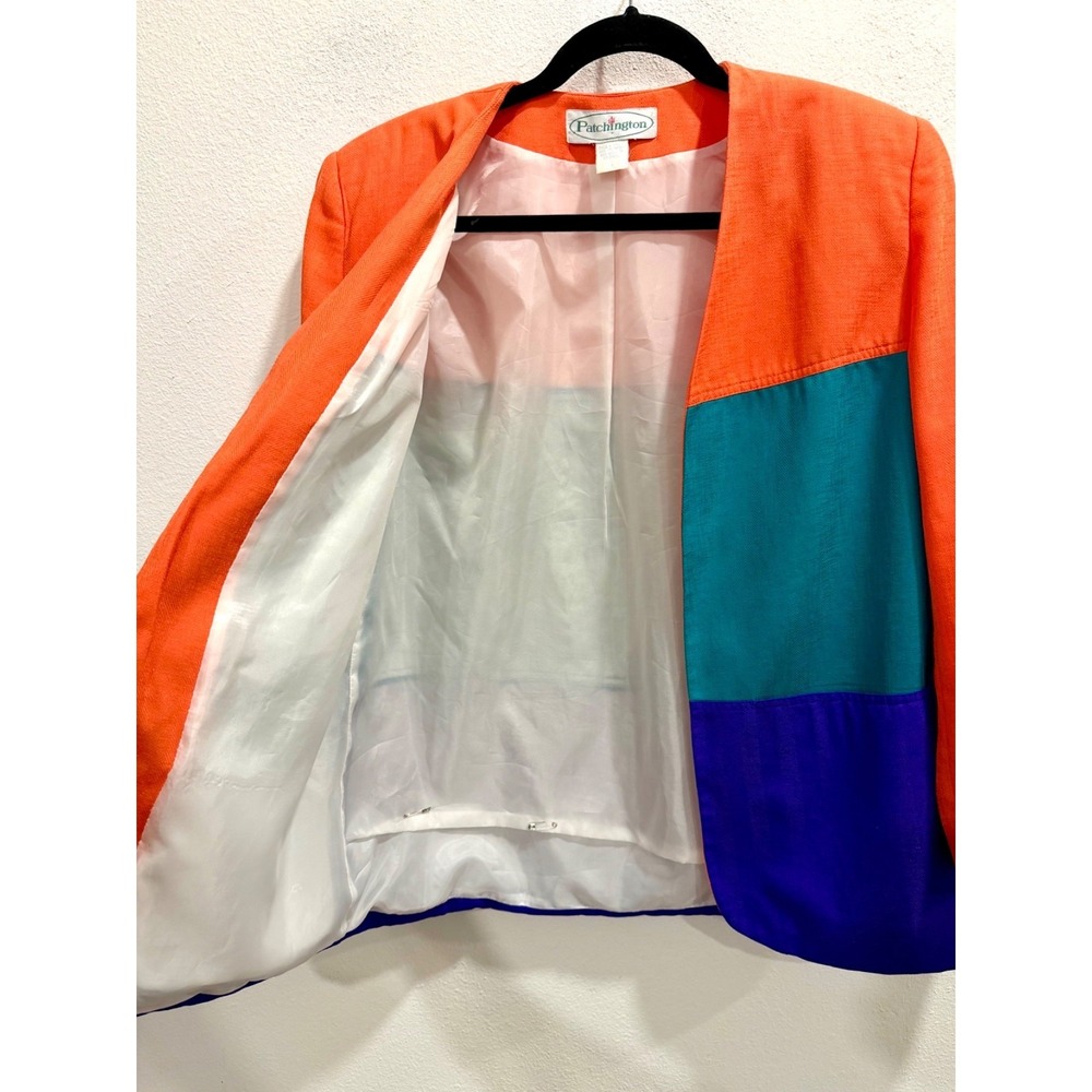 VTG Patchington Neon 80's Colorblock Blazer Jacket Size 6 Shoulder Pads Artsy - Picture 2 of 7